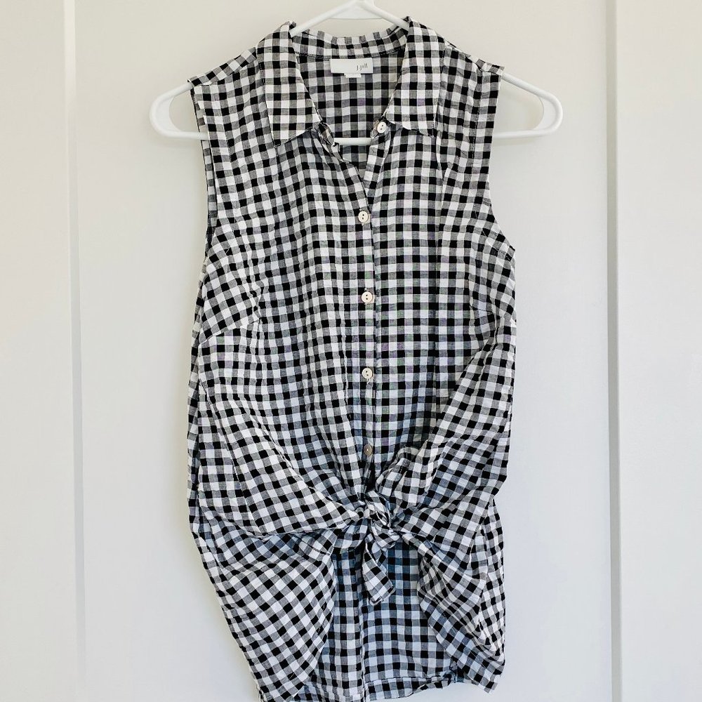 J. Jill Black Gingham Tie Front Shirt